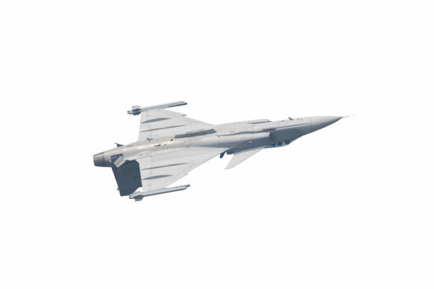 istock The Gripen plane above the horizon 1128655014