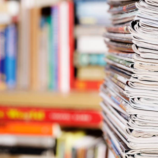istock Close-up photograph of a stack of old magazines 1128656068