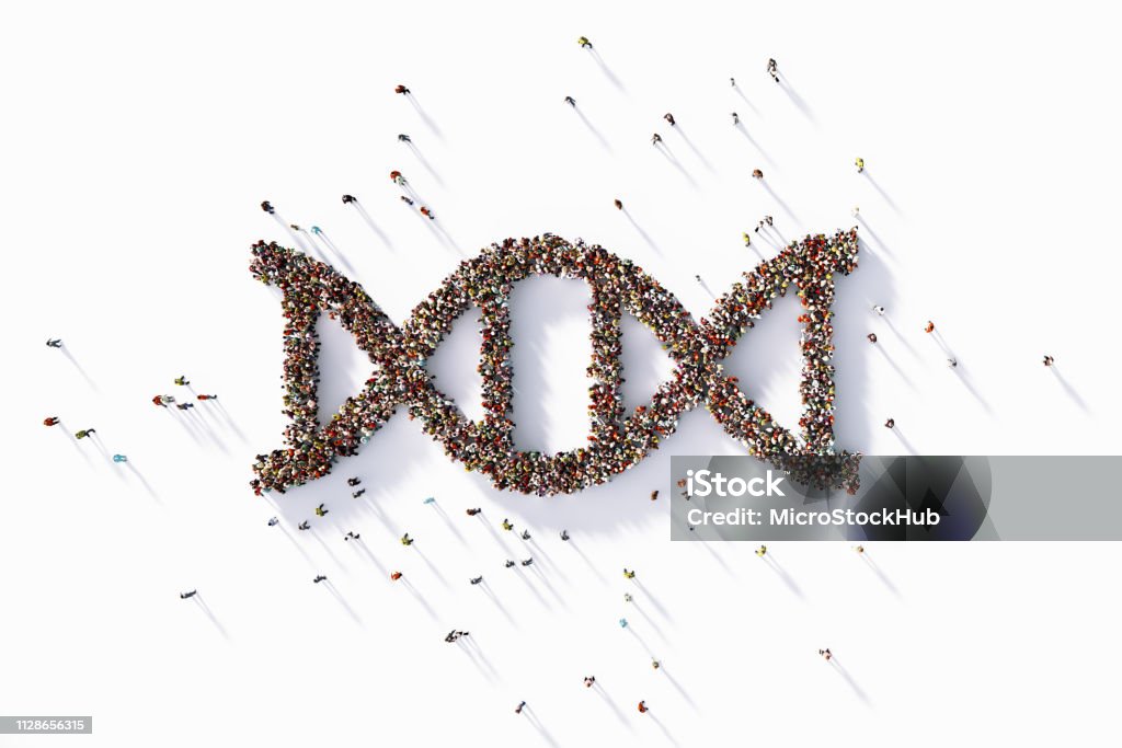 Folla umana che forma un grande simbolo di DNA - Foto stock royalty-free di DNA