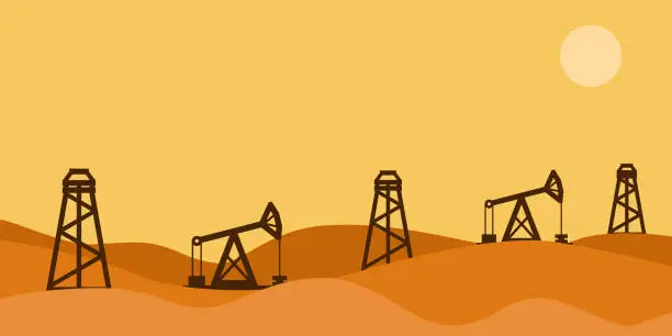 Vector illustration of Oil production in desert. Vector illustration