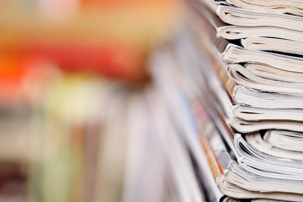 istock Close-up photograph of a stack of old magazines 1128657214