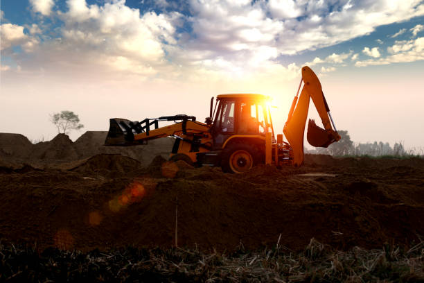 istock Jcb crane working near sand quarry 1128658493