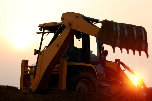 istock Jcb crane working near sand quarry 1128658495