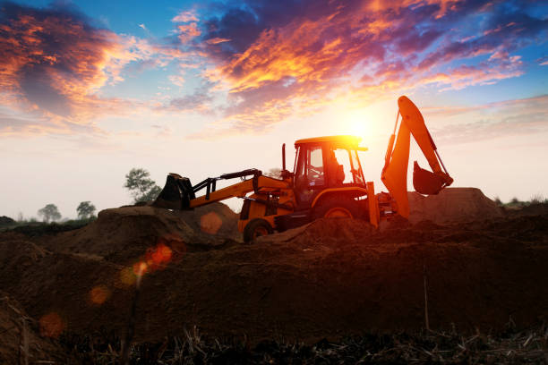 istock Jcb crane working near sand quarry 1128658498