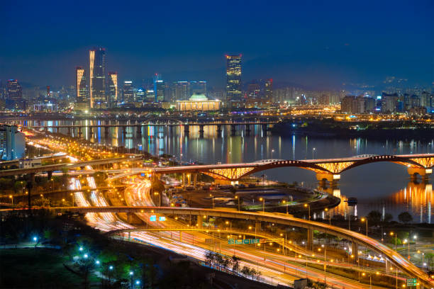 istock Seoul cityscape in twilight, South Korea. 1128661750