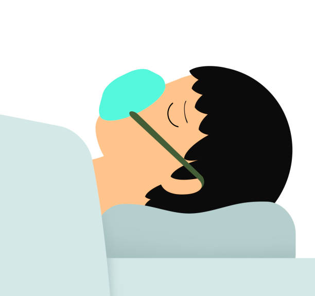 Oxygen mask Person wearing oxygen mask. person oxygen tank stock illustrations