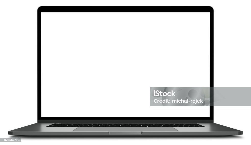 Laptop with blank screen isolated on white background Laptop with blank screen isolated on white background - mockup, template - 3D rendering Laptop Stock Photo