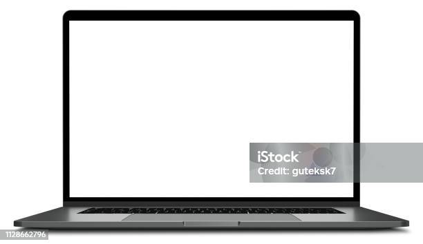 Laptop With Blank Screen Isolated On White Background Stock Photo - Download Image Now