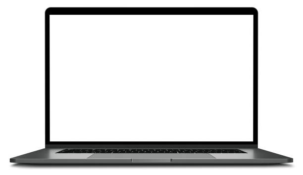 ноутбук с пустым экраном изолирован на белом фоне - вид спереди стоковые фото и изображения