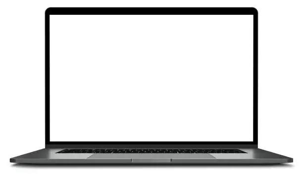 Laptop with blank screen isolated on white background - mockup, template - 3D rendering
