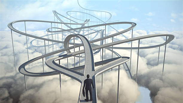 businessman chooses the path strategy - uncertainty imagens e fotografias de stock