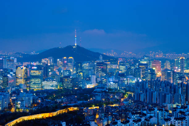 istock Seoul skyline in the night, South Korea. 1128662940