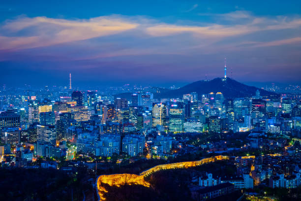 istock Seoul skyline in the night, South Korea. 1128662941