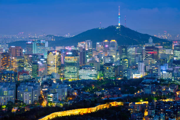 istock Seoul skyline in the night, South Korea. 1128662943