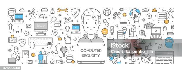 Computer Security Graphics Design Images Vector Line Design Concept For Computer Security Creative Style Banner ...