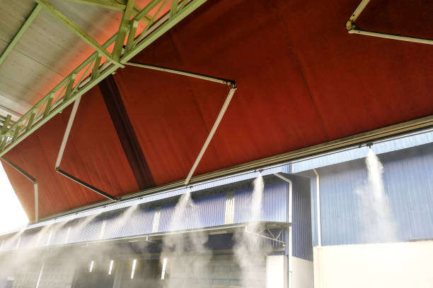 istock Water mist cooling system lowers ambient temperature at restaurant 1128664573