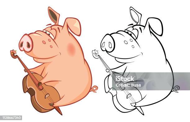 Vector Illustration Of A Cute Pig Musician Coloring Book Cartoon Stock Illustration - Download Image Now
