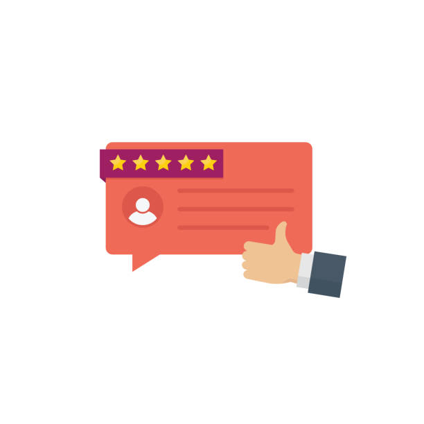 Customer testimonial messages, vote and feedback, rating and liked. Review rating bubble speeches with customer hand thumb up vector art illustration