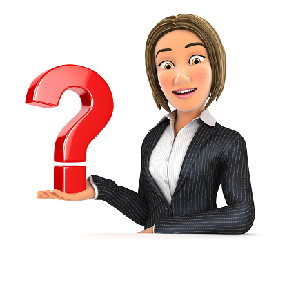 3d business woman presenting question mark, illustration with isolated white background