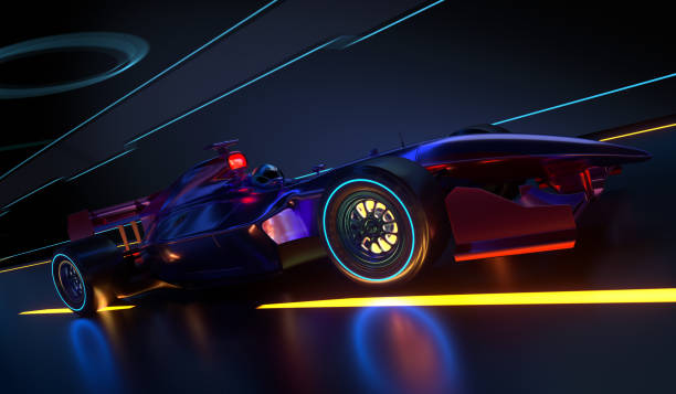 istock Race Car speeding along a futuristic tunnel 1128672421