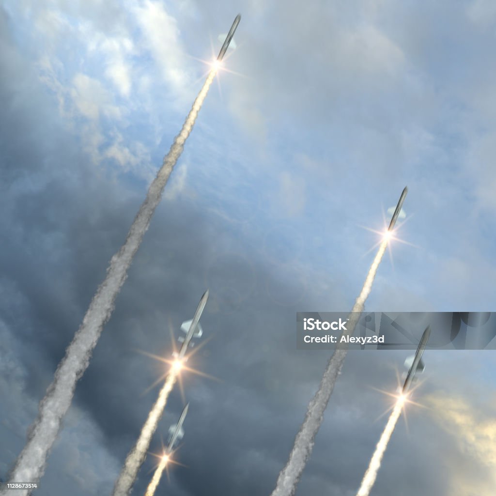 Rockets launch rockets launch 3d illustration Missile Stock Photo