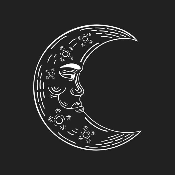 155 Moon Tattoo Crescent Human Face Illustrations & Clip Art - iStock
