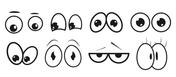 ilustraciones, imágenes clip art, dibujos animados e iconos de stock de ojos. configurar expresión ojo abstracto. colección de elementos de cara de los niños para su diseño. original vector moda alta calidad set de ojos cartoon - eye