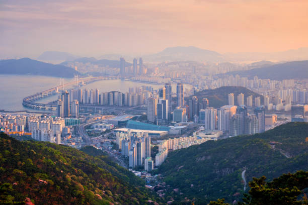 istock Busan cityscape Gwangan Bridge on sunset 1128683258