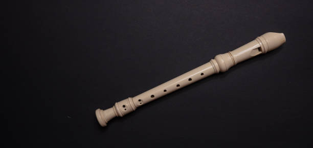 istock Flute student recorder, isolated on black color background 1128684046