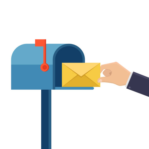 ilustrações, clipart, desenhos animados e ícones de mão segura a carta e insere na caixa de correio - mail box