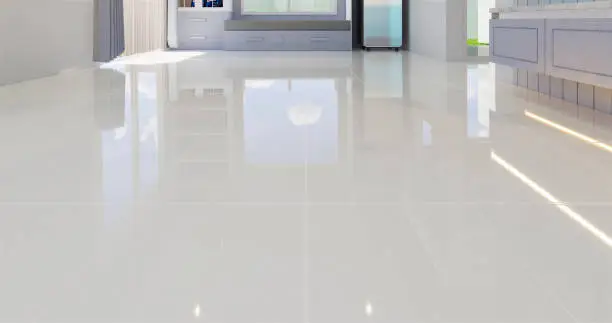 3D render illustration of white tile floor with grid line for background.