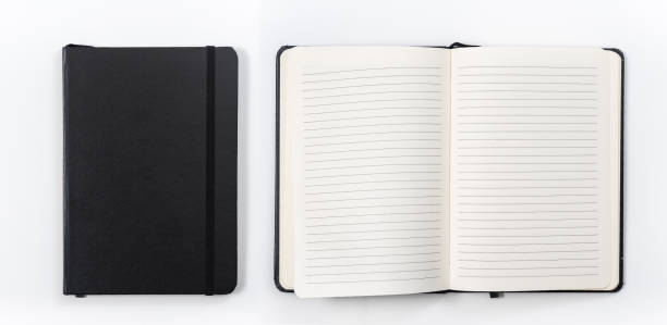 black notebook on white background with clipping path - spiral notebook spiral ring binder blank imagens e fotografias de stock