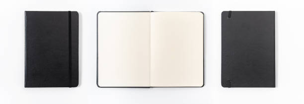 black notebook on white background with clipping path - spiral notebook spiral ring binder blank imagens e fotografias de stock