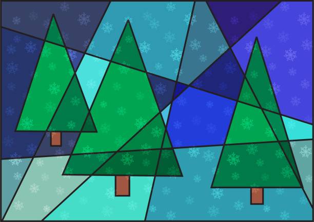 illustrazioni stock, clip art, cartoni animati e icone di tendenza di tre alberi di natale geometrici - deco decoration christmas christmas tree