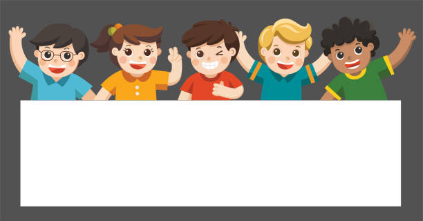 istock Back to school,Best friends happy smiling, hugging and waving their hands. Show a blank poster for your text on white frame. 1128694711