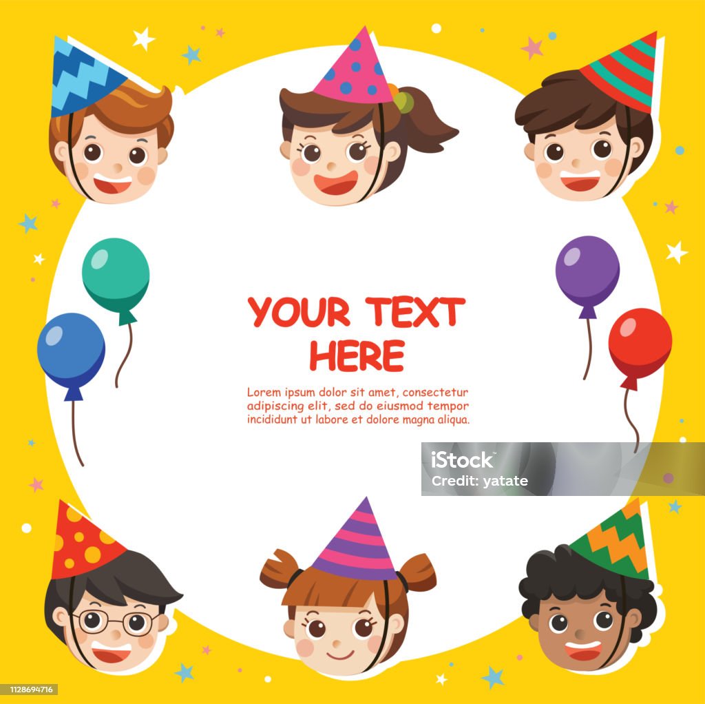 Happy Birthday Beautiful Kids Greeting Funny Character Birthday Party  Invitation Card Template Illustration Card Stock Illustration - Download  Image Now - iStock