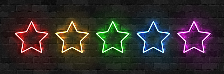 Vector set of realistic isolated neon sign of Star logo with different colors for template decoration and covering on the wall background.