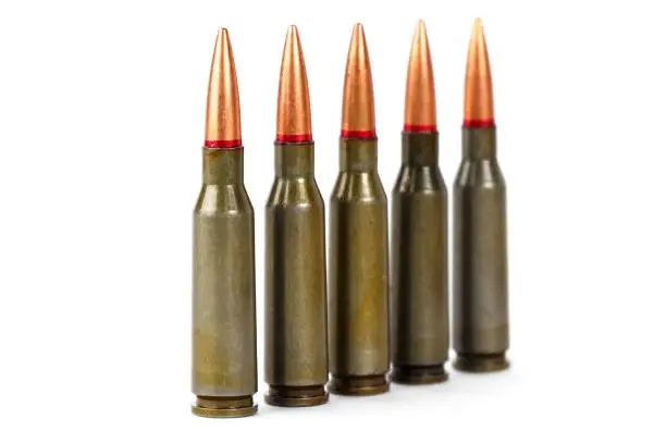 Photo of Armory ammunition close-up isolated on white background