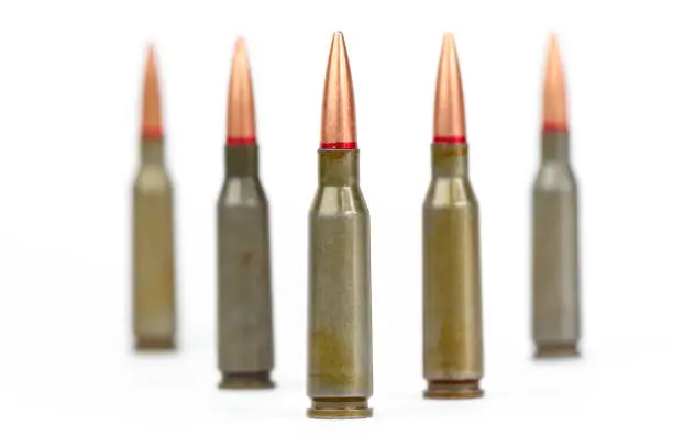 Photo of Armory ammunition close-up isolated on white background