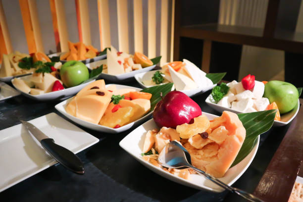 istock Mozzarella cheese and goat cheese with fruit 1128697176