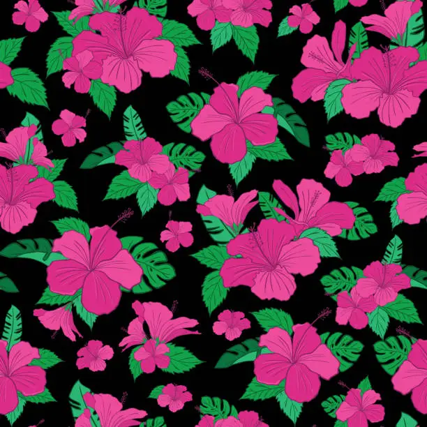Vector illustration of Hibiscus tropical flower pattern