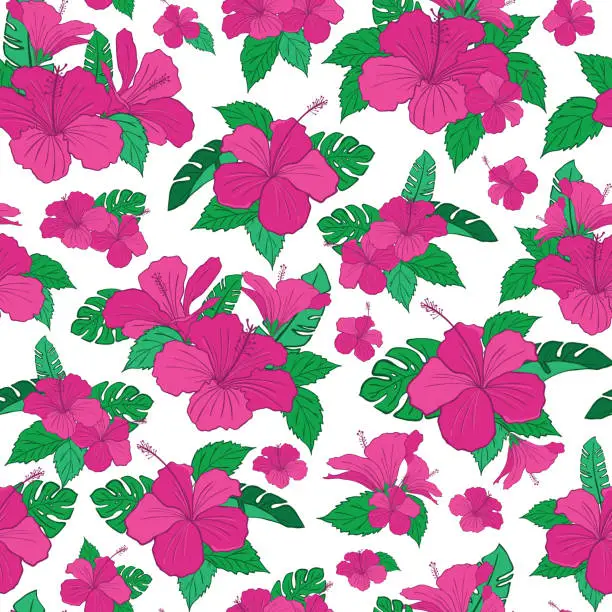 Vector illustration of Hibiscus tropical flower pattern