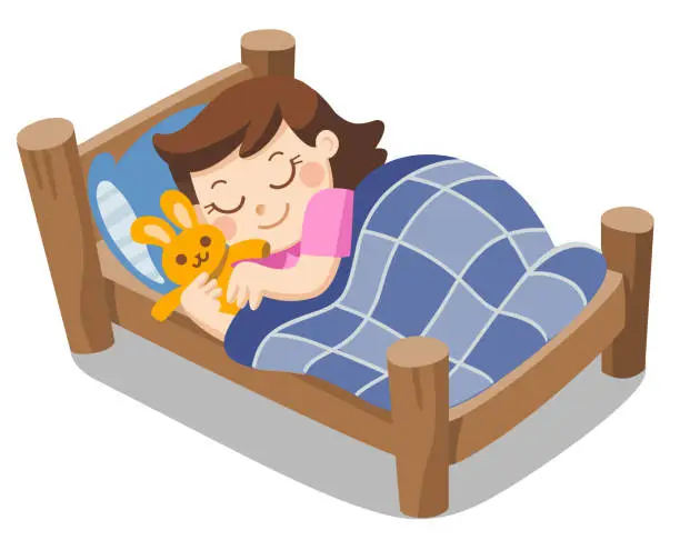 Vector illustration of A cute girl sleep on tonight dreams, good night and sweet dreams.