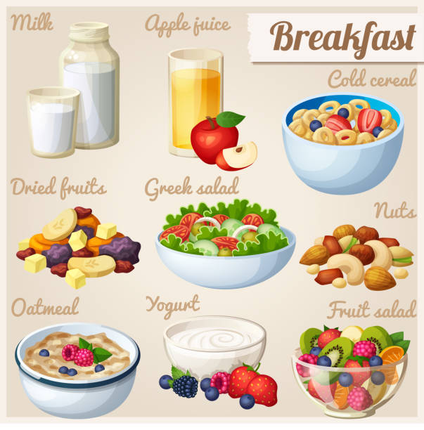 ilustrações de stock, clip art, desenhos animados e ícones de breakfast 2. set of cartoon vector food icons - dried apple