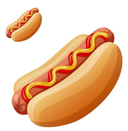 Hot dog. Detailed vector icon isolated on white background. Series of food and drink and ingredients for cooking.