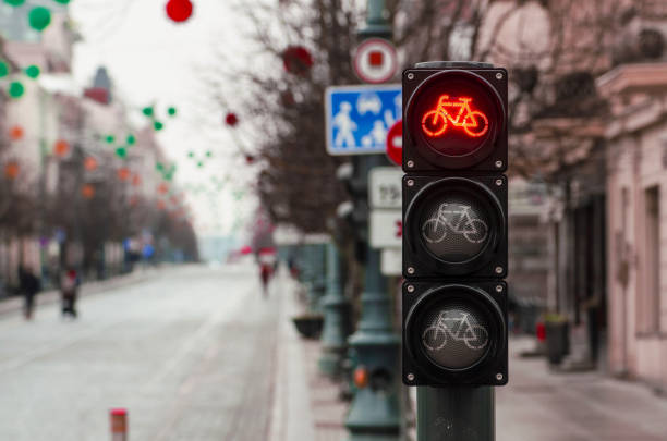 istock Bicycle traffic signal, red light 1128702619