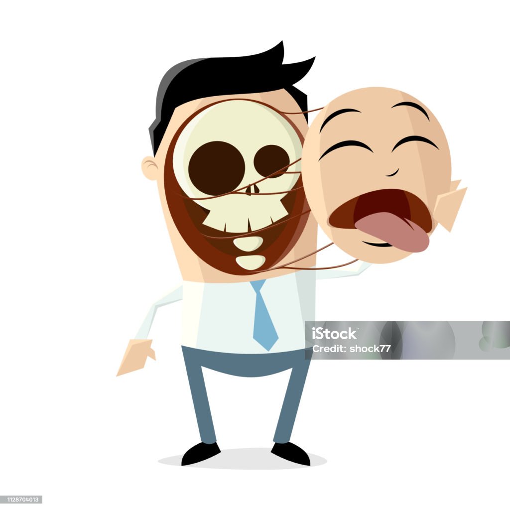 creepy cartoon illustration of a man pulling of his face Adult stock vector