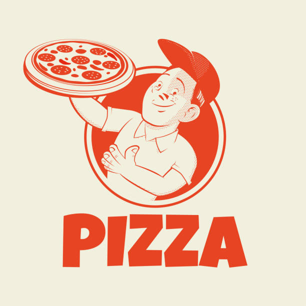 funny pizza sign in retro style vector art illustration