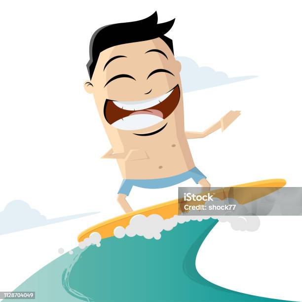 Funny Cartoon Illustration Of A Surfing Man Stock Illustration - Download Image Now - Activity, Adult, Art