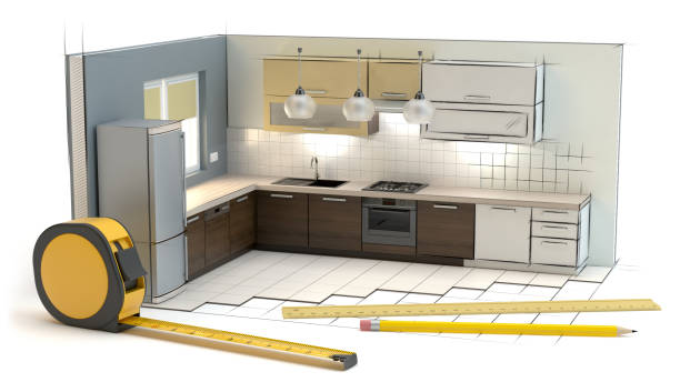 istock Project of the kitchen, 3D illustration 1128708814